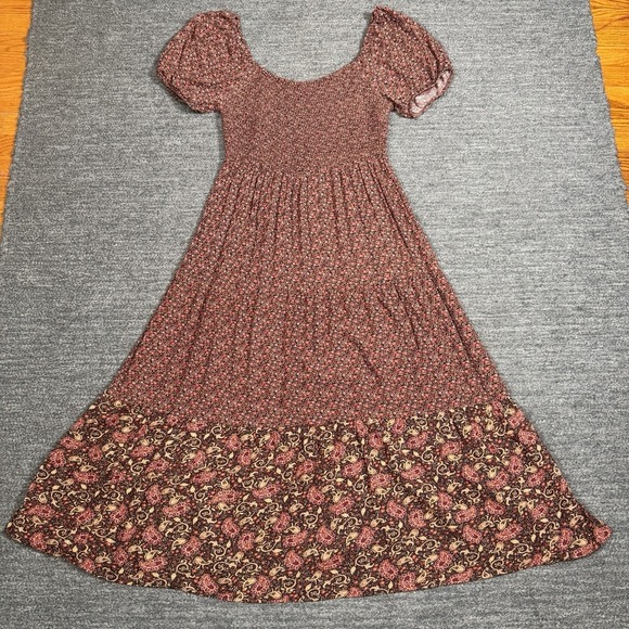 American Eagle Outfitters Dresses & Skirts - American Eagle Dress Women Large Floral Smocked Puff Sleeve Maxi Tiered Cottage